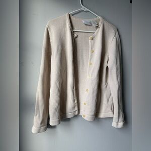 VTG Liz Claiborne Sweater Button Down Cardigan Cream Beige Knit Size S M